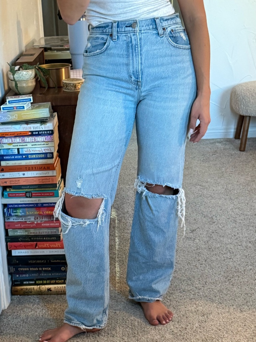 Abercrombie & Fitch Light Blue Distressed Boyfriend Jeans
